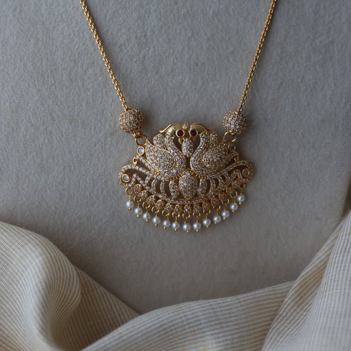 Heritage gold plated white stone padakam necklace HPW212