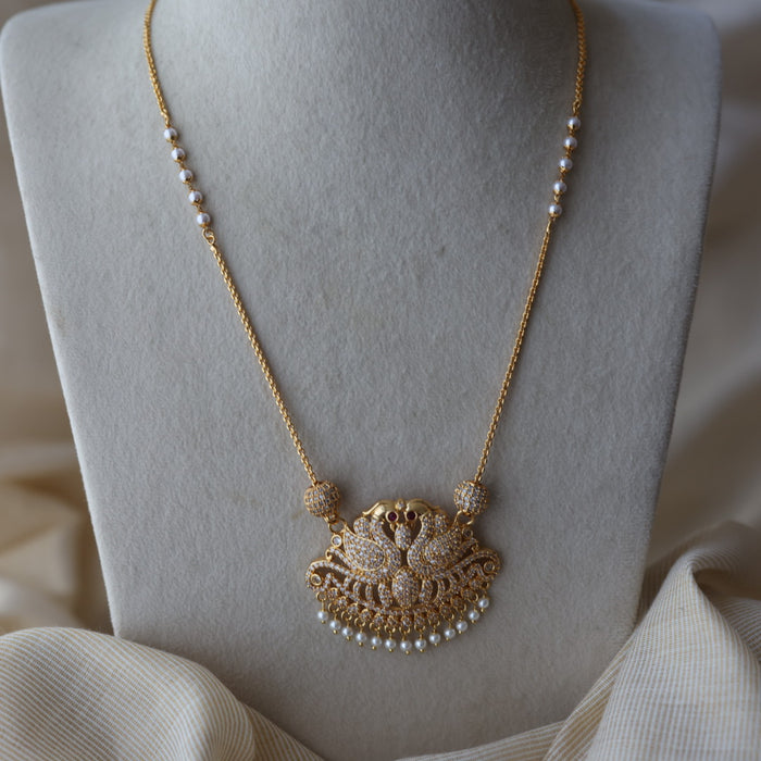 Heritage gold plated white stone padakam necklace HPW212