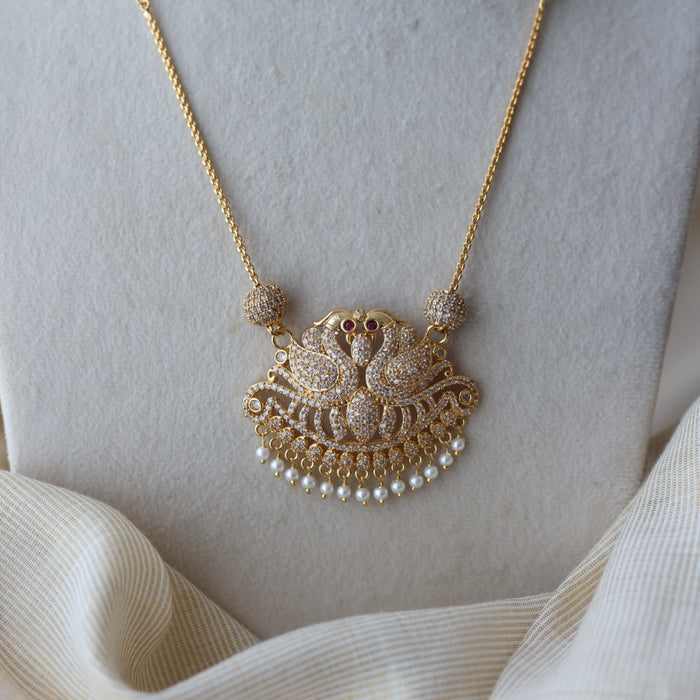 Heritage gold plated white stone padakam necklace HPW212