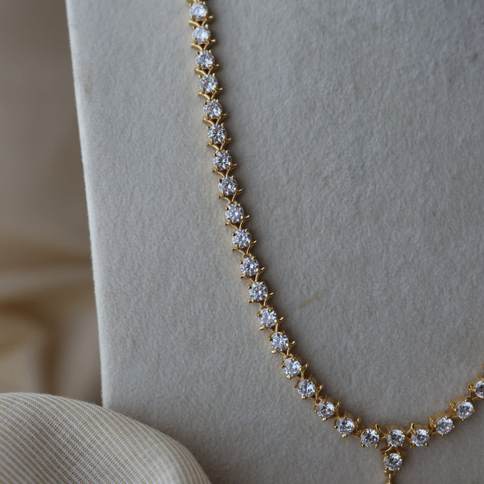 Heritage gold plated white stone short necklace  HWL233