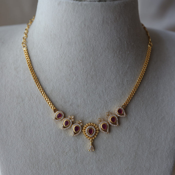 Heritage gold plated ruby white stone short necklace HRW1023
