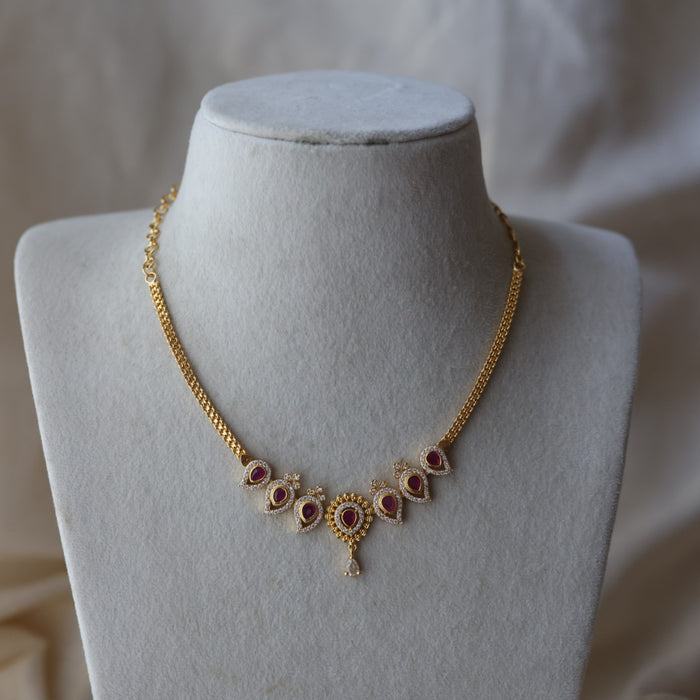 Heritage gold plated ruby white stone short necklace HRW1023