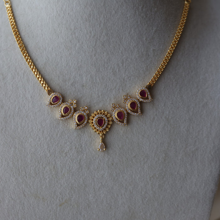 Heritage gold plated ruby white stone short necklace HRW1023