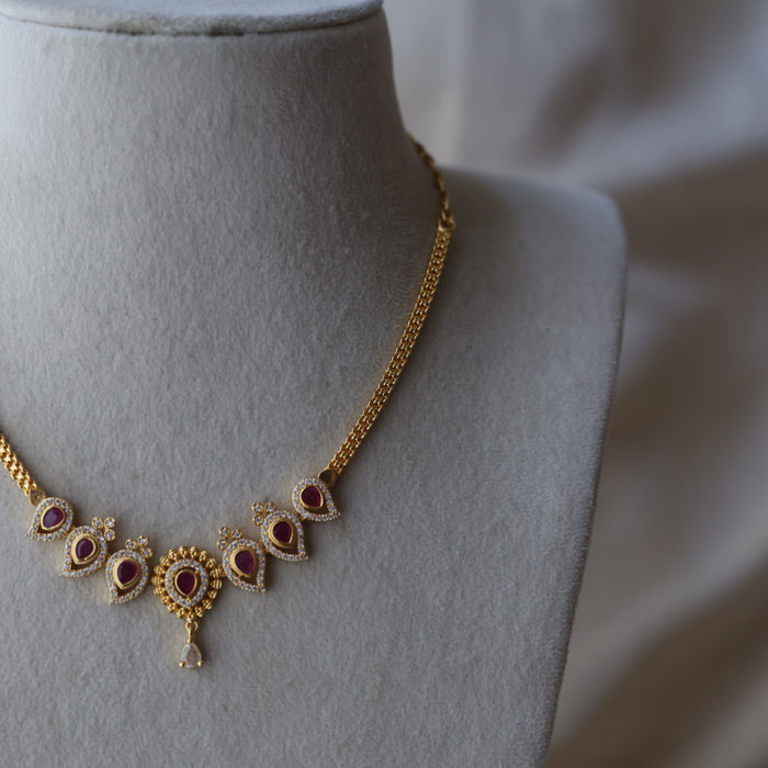 Heritage gold plated ruby white stone short necklace HRW1023
