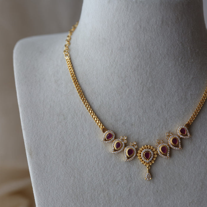 Heritage gold plated ruby white stone short necklace HRW1023