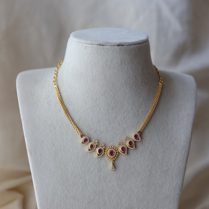 Heritage gold plated ruby white stone short necklace HRW1023