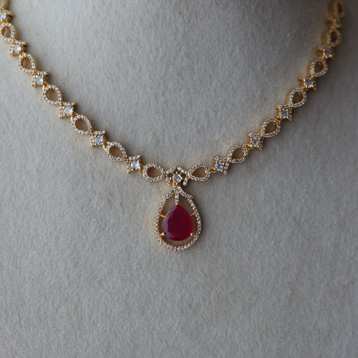 Heritage gold plated ruby white stone short necklace with earrings HRW1823