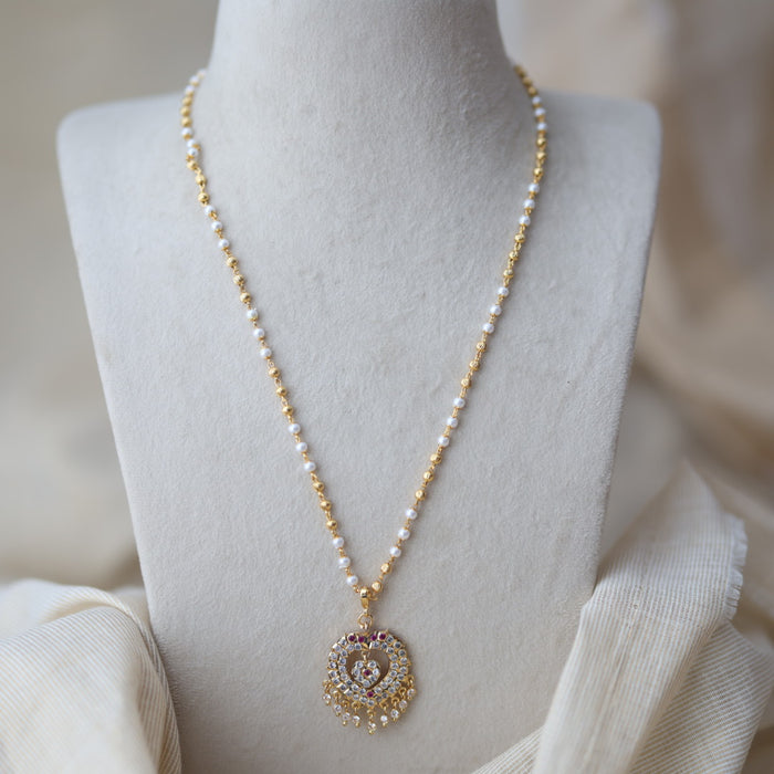 Heritage gold plated pendant long pearl chain HC123