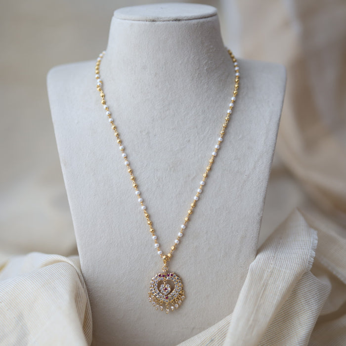 Heritage gold plated pendant long pearl chain HC123