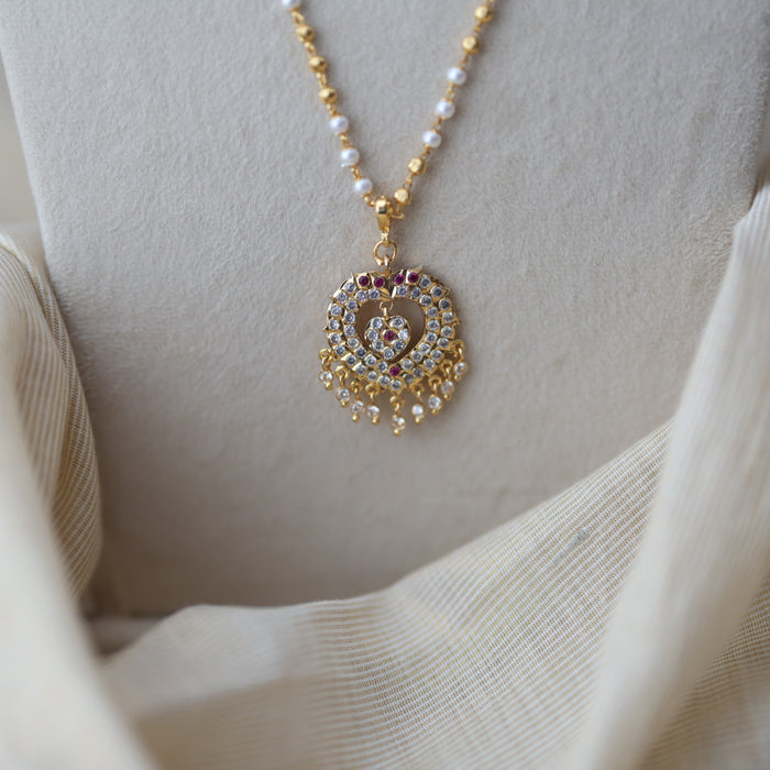 Heritage gold plated pendant long pearl chain HC123