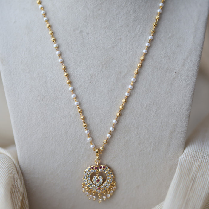 Heritage gold plated pendant long pearl chain HC123