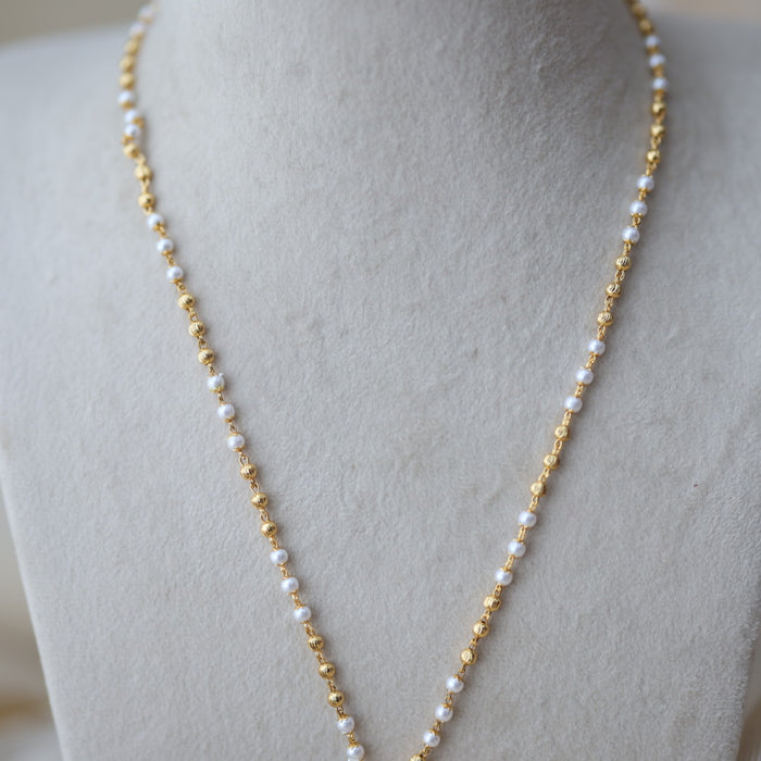 Heritage gold plated pendant long pearl chain HC123