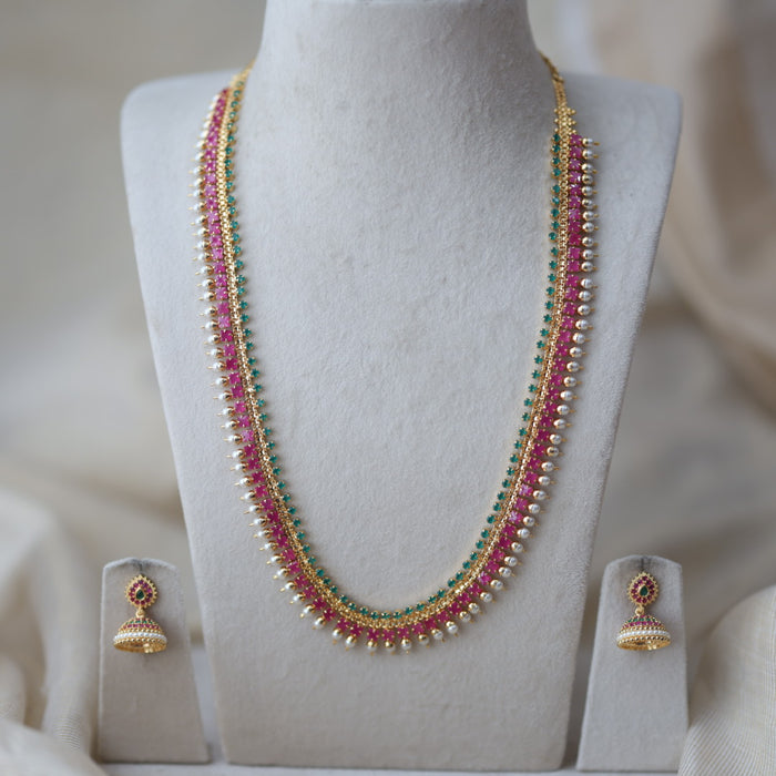 Heritage gold plated ruby green short necklace set HL7743
