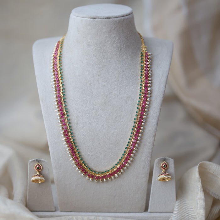 Heritage gold plated ruby green short necklace set HL7743
