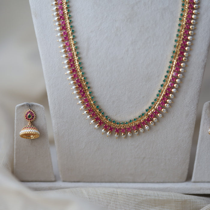 Heritage gold plated ruby green short necklace set HL7743
