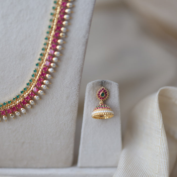 Heritage gold plated ruby green short necklace set HL7743