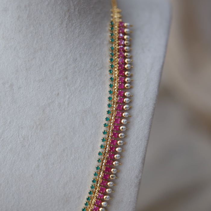 Heritage gold plated ruby green short necklace set HL7743