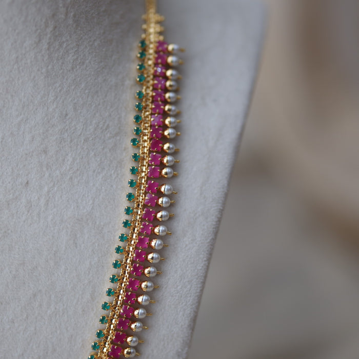 Heritage gold plated ruby green short necklace set HL7743