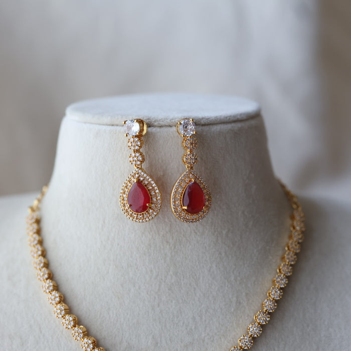 Heritage gold plated ruby white stone short necklace with earrings HRW1479
