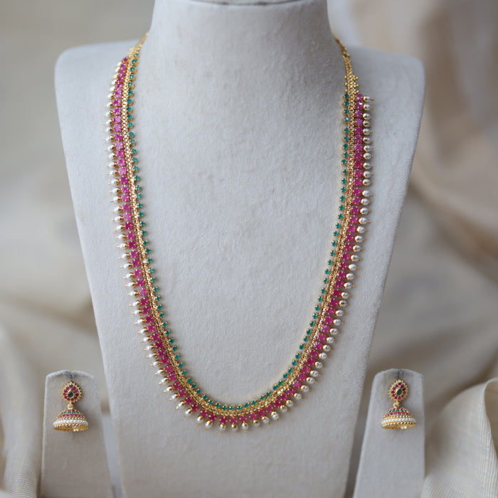 Heritage gold plated ruby green short necklace set HL7743