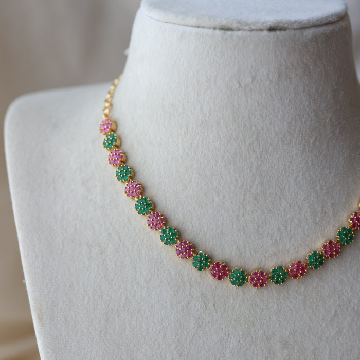 Heritage gold plated ruby green stone short necklace H6282