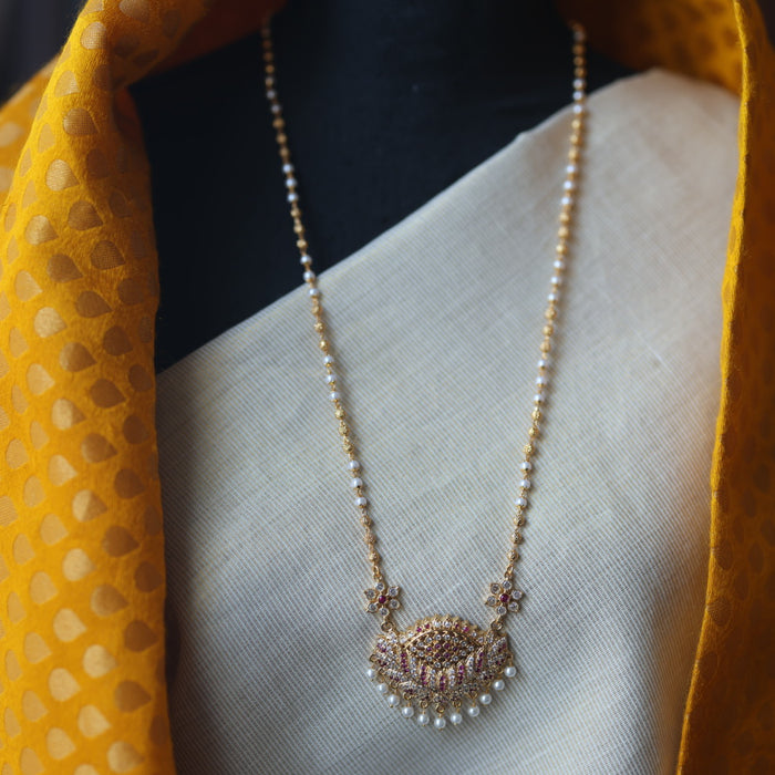 Heritage gold plated ruby white stone padakam necklace HP760