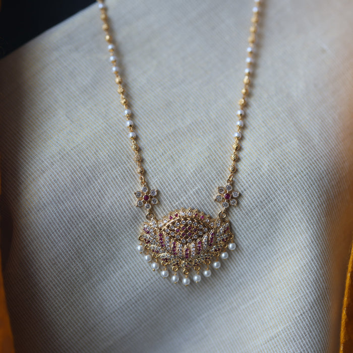 Heritage gold plated ruby white stone padakam necklace HP760