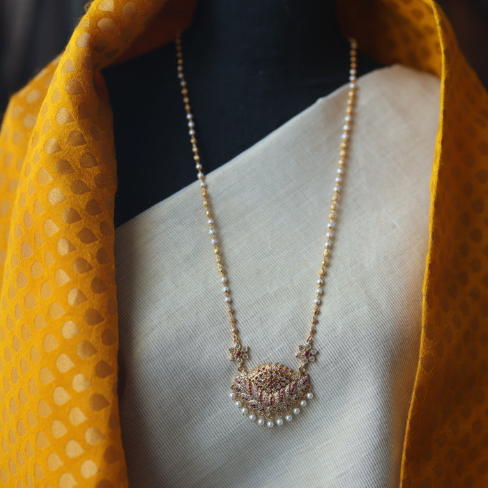 Heritage gold plated ruby white stone padakam necklace HP760