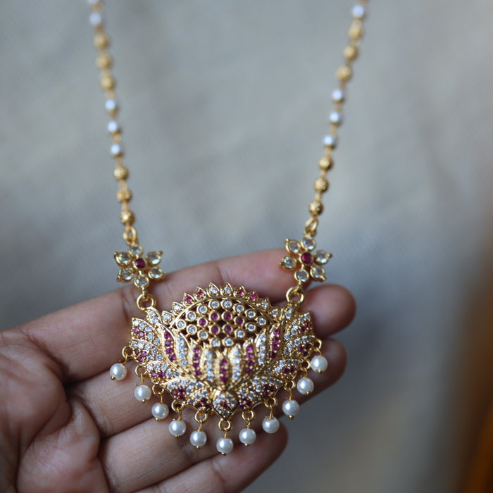 Heritage gold plated ruby white stone padakam necklace HP760