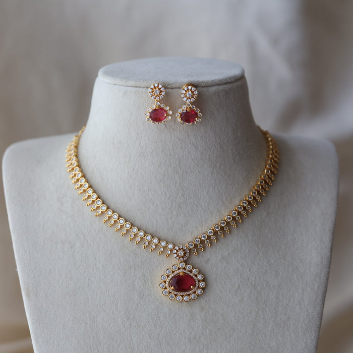 Heritage gold plated ruby white stone short necklace with earrings HRW1920