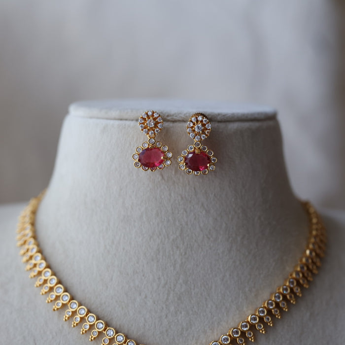 Heritage gold plated ruby white stone short necklace with earrings HRW1920