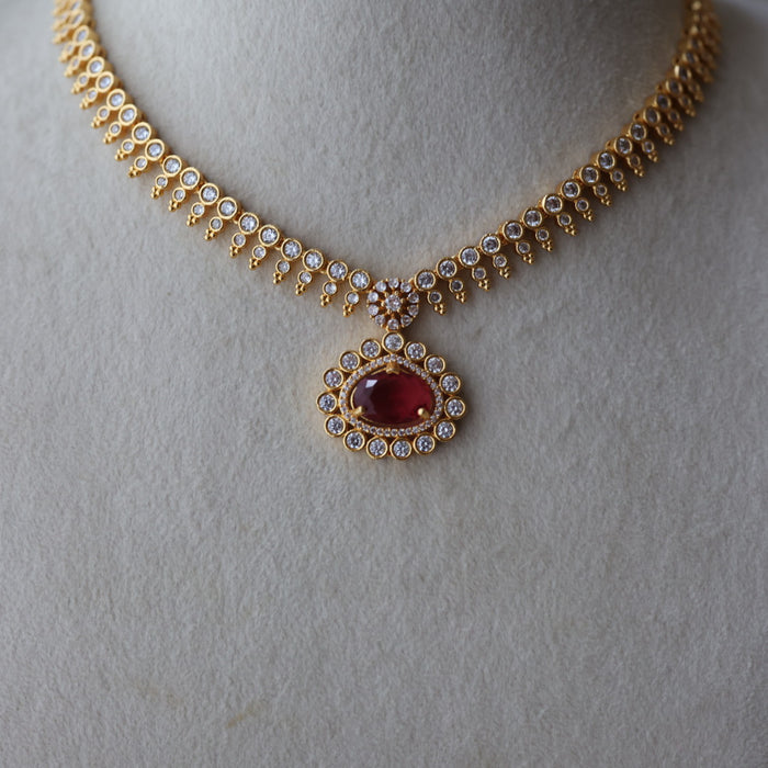 Heritage gold plated ruby white stone short necklace with earrings HRW1920