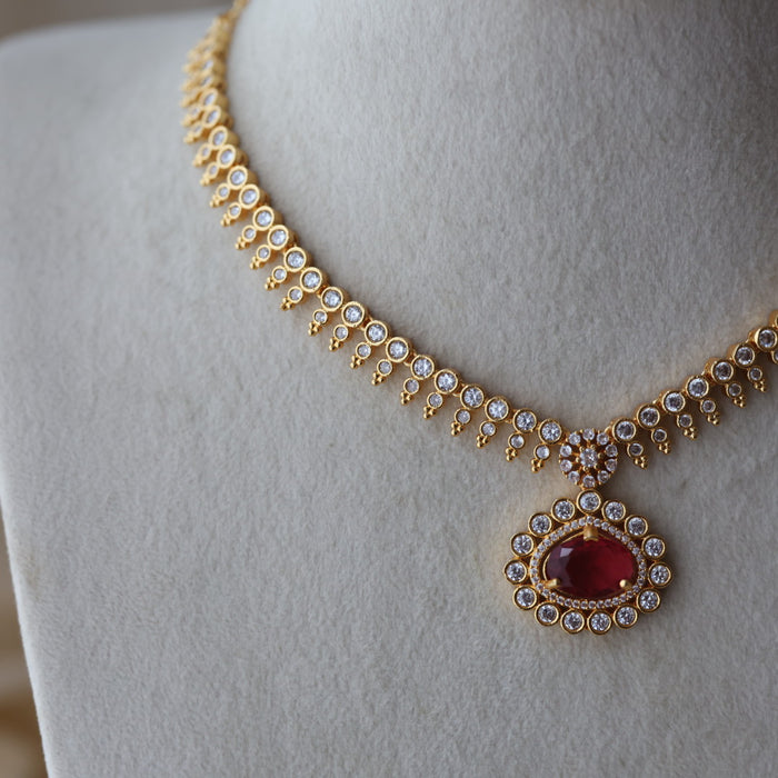 Heritage gold plated ruby white stone short necklace with earrings HRW1920