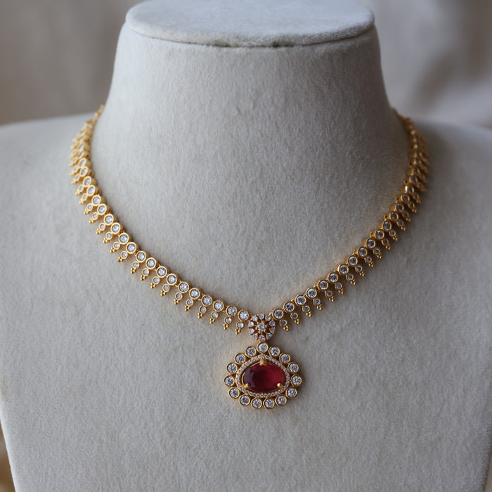 Heritage gold plated ruby white stone short necklace with earrings HRW1920