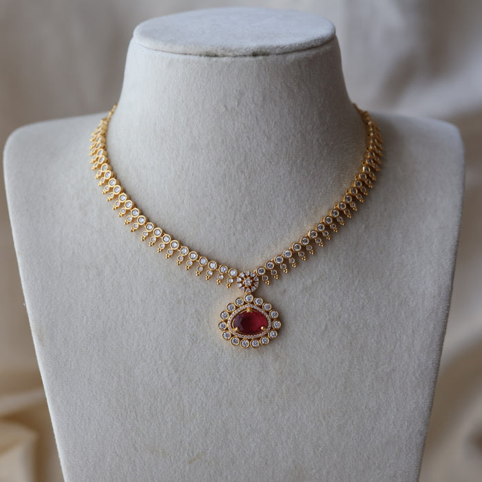 Heritage gold plated ruby white stone short necklace with earrings HRW1920