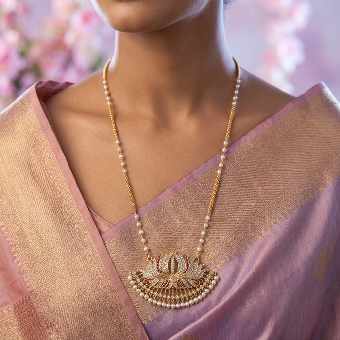 Heritage gold plated padakam pearl long necklace HP904
