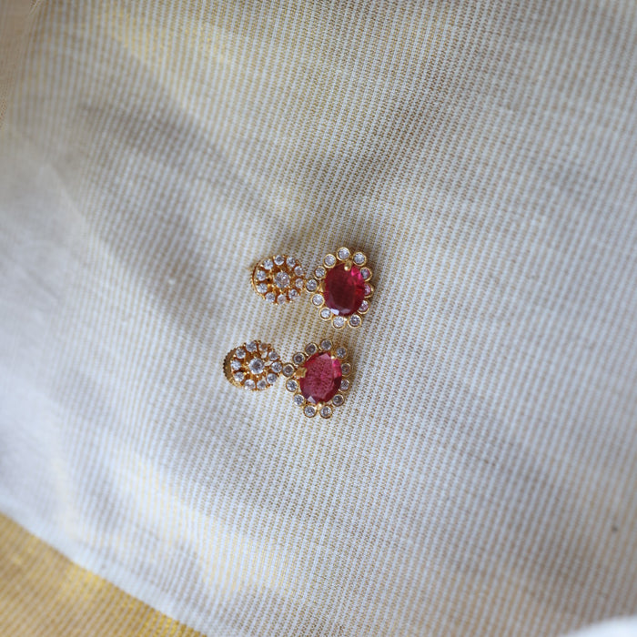 Heritage gold plated ruby white stone short necklace with earrings HRW1920