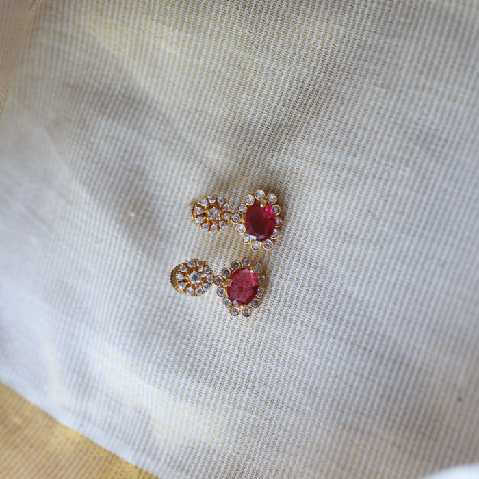 Heritage gold plated ruby white stone short necklace with earrings HRW1920