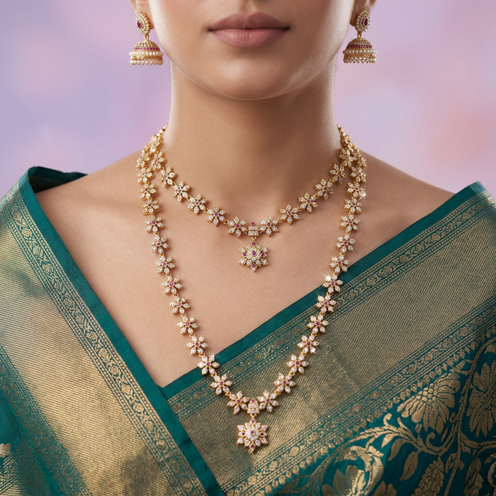 Heritage gold plated short and long set necklace HPS678