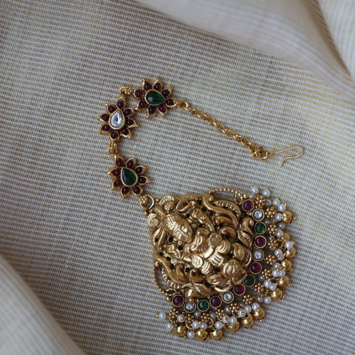 Antique multi stone temple design tikka TA1223