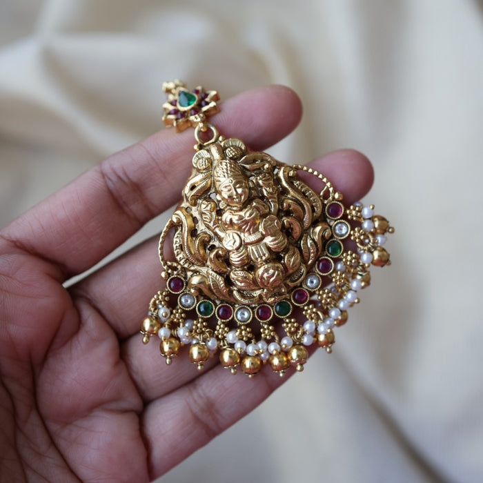 Antique multi stone temple design tikka TA1223