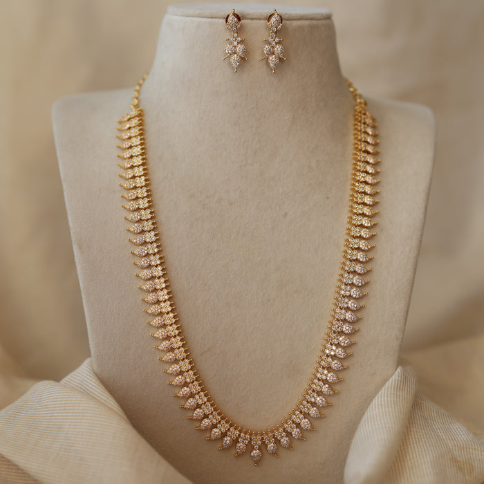 Heritage gold plated white stone mango design long necklace with earrings HL2199