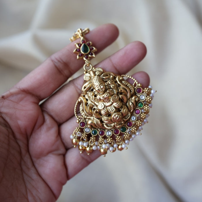 Antique multi stone temple design tikka TA1223