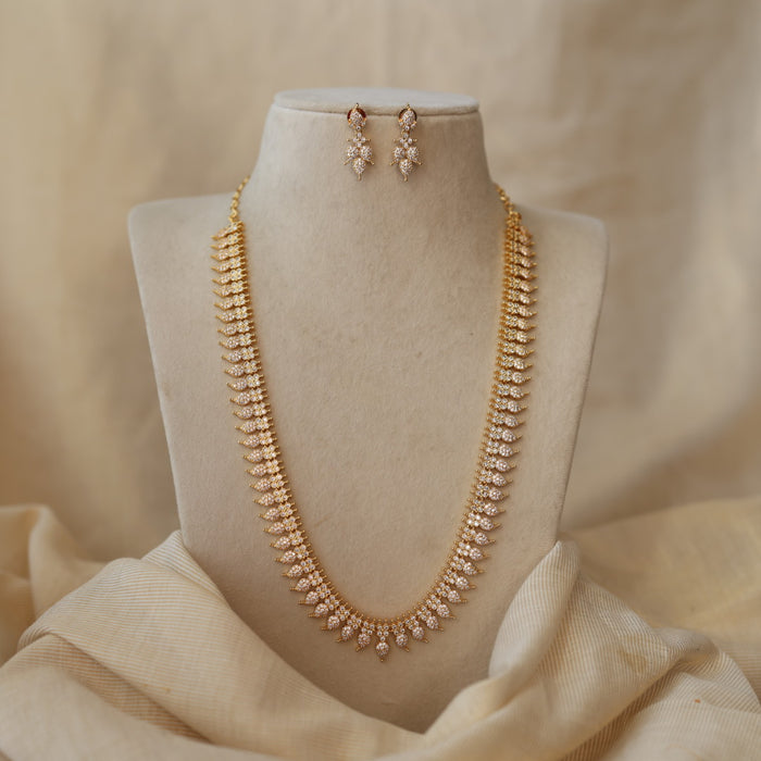 Heritage gold plated white stone mango design long necklace with earrings HL2199