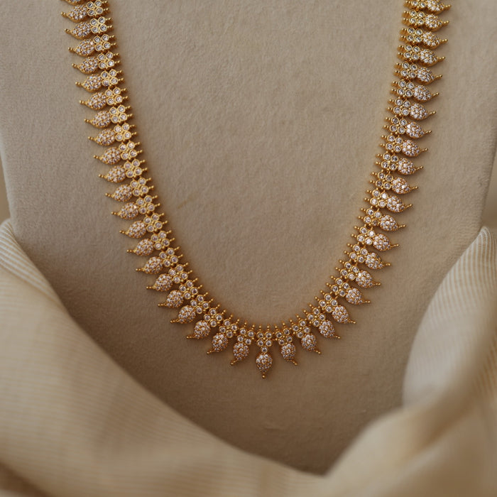 Heritage gold plated white stone mango design long necklace with earrings HL2199