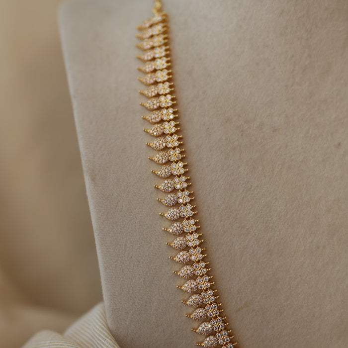 Heritage gold plated white stone mango design long necklace with earrings HL2199