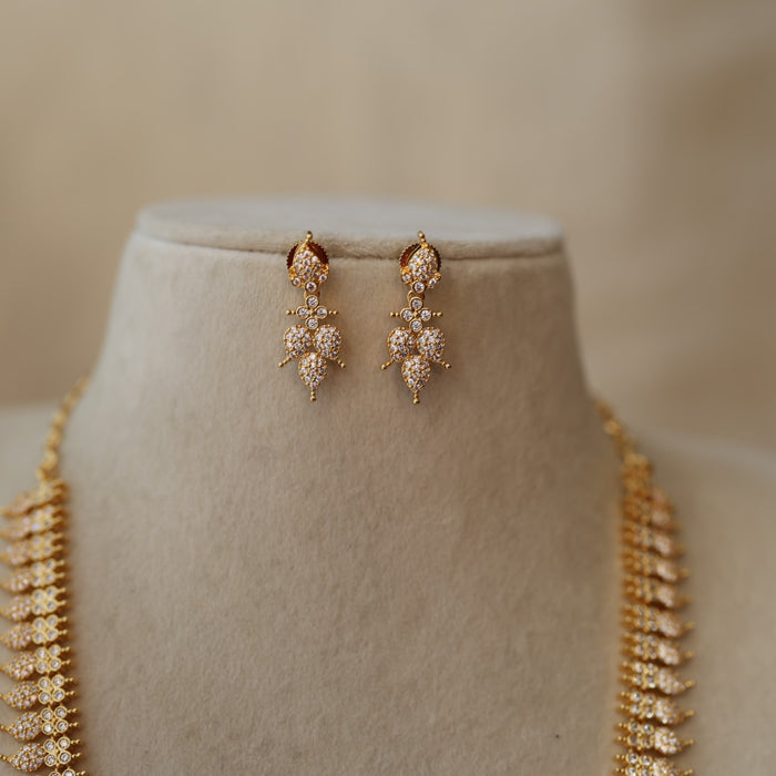 Heritage gold plated white stone mango design long necklace with earrings HL2199