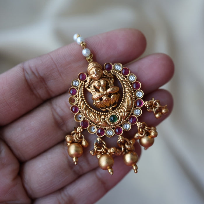 Antique multi stone temple design tikka TA113