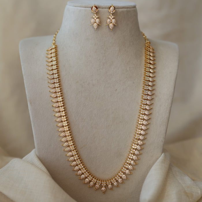 Heritage gold plated white stone mango design long necklace with earrings HL2199