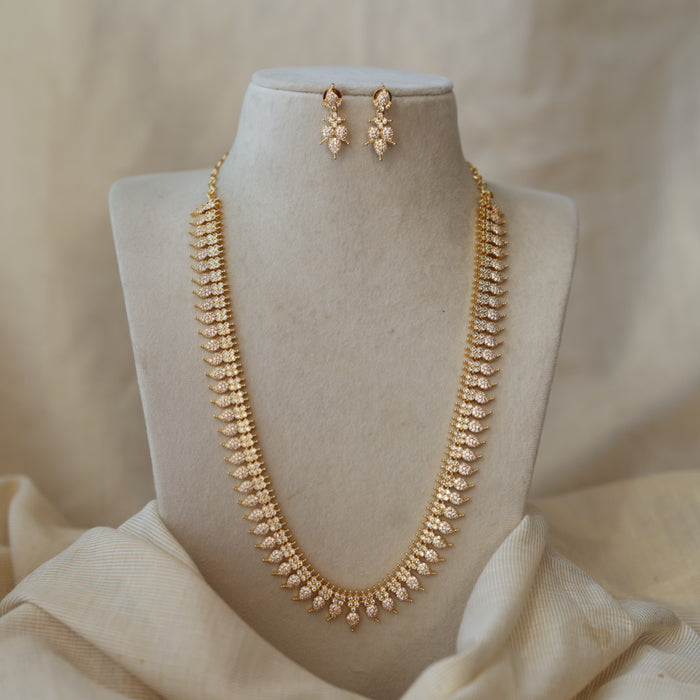Heritage gold plated white stone mango design long necklace with earrings HL2199